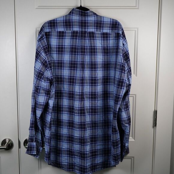 Faconnable Shirt Men’s Long Sleeve Button-Down BLUE Plaid Lightweight SZ XL - Picture 2 of 4